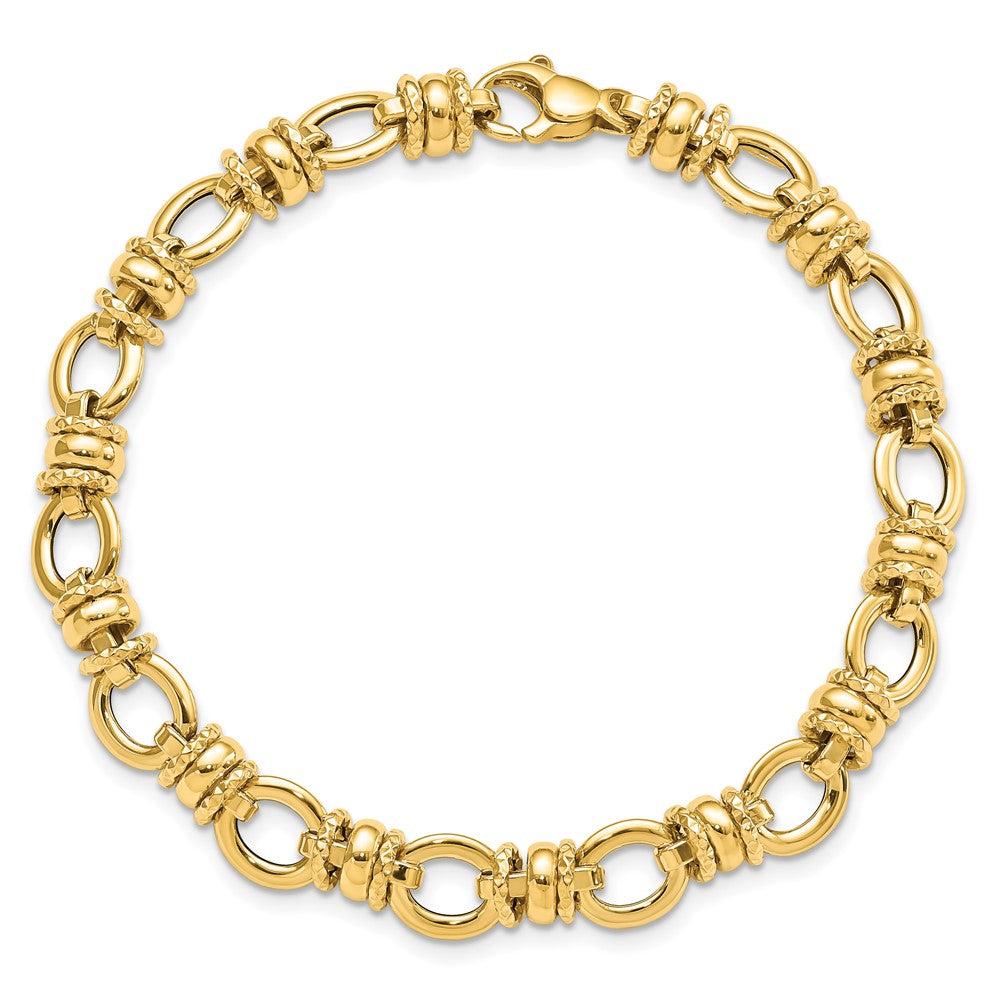 14k Yellow Gold 8 mm Polished and Textured Fancy Link Bracelet (6.13 grams)