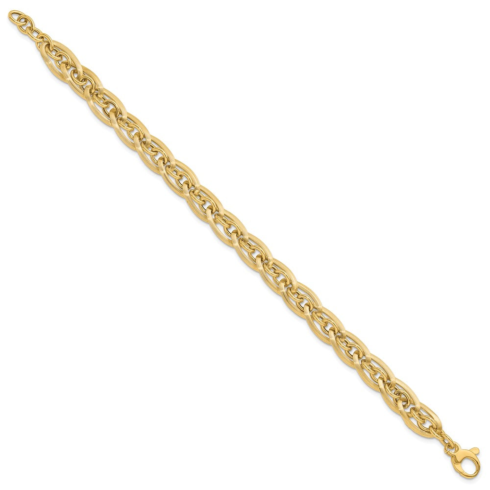 14k Yellow Gold 8 mm Polished and Grooved w/ .5 in ext. Fancy Link Bracelet (5.56 grams)