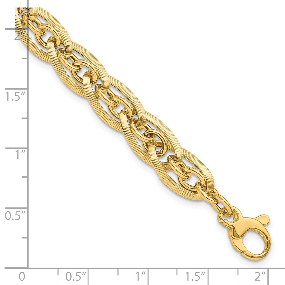 14k Yellow Gold 8 mm Polished and Grooved w/ .5 in ext. Fancy Link Bracelet (5.56 grams)