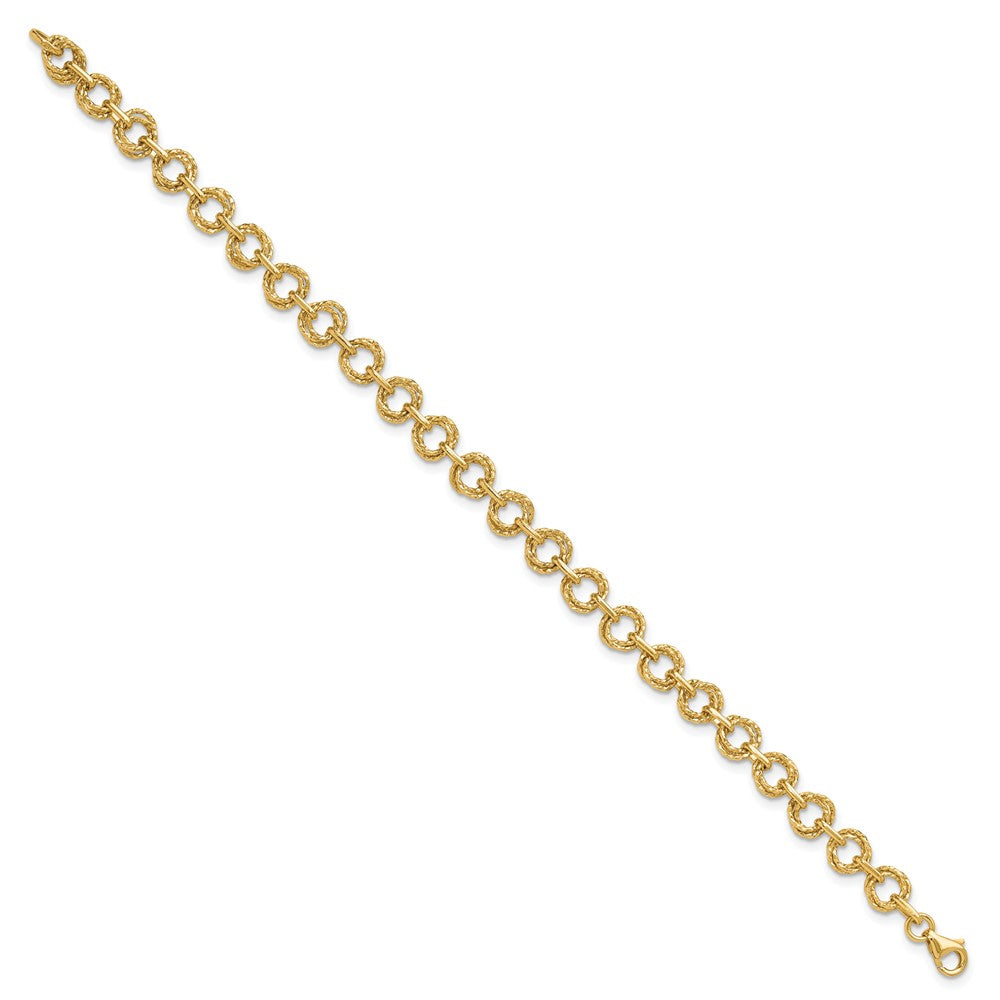 14k Yellow Gold 8 mm Polished & Textured Fancy Link Bracelet (6.85 grams)