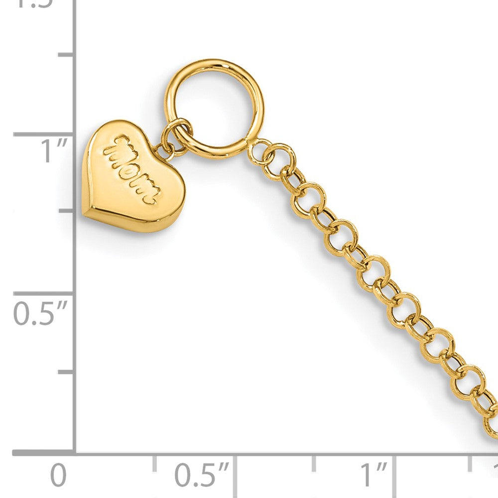 14k Puffed MOM Heart Dangle 7.5 inch Toggle Bracelet (1.79 grams)