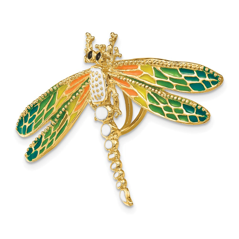 14k Yellow Gold 55 mm Multi-Color Enamel Dragonfly Charm (5.45 grams)