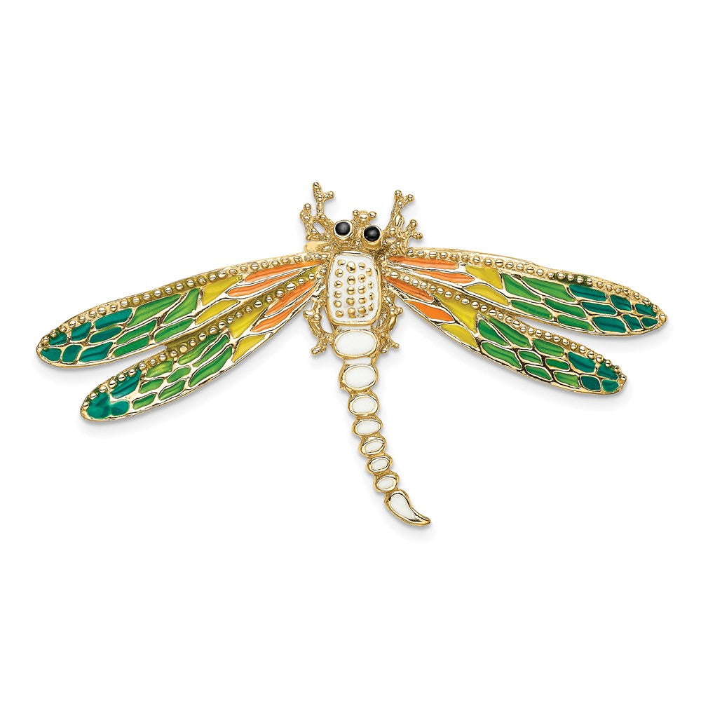 14k Yellow Gold 55 mm Multi-Color Enamel Dragonfly Charm