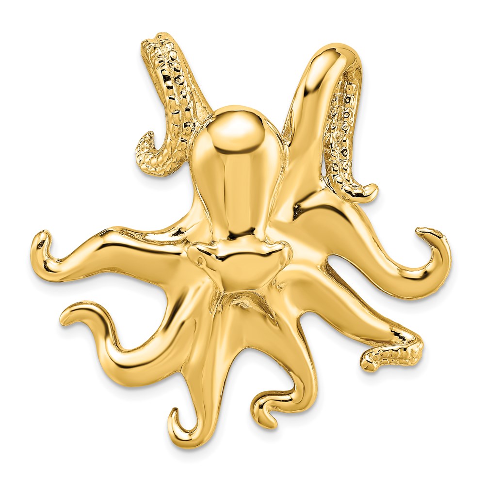14k Yellow Gold 40.75 mm Polished and Textured Octopus Slide (23.29 grams)