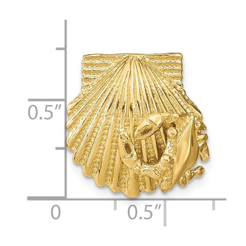 14k Yellow Gold 18 mm Scallop Shell with Crab Slide (3.95 grams)