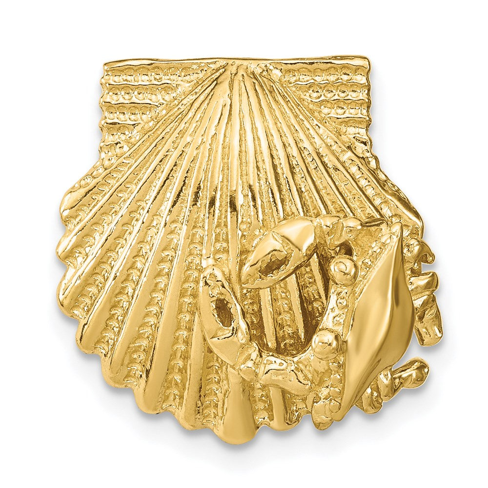 14k Yellow Gold 18 mm Scallop Shell with Crab Slide (3.95 grams)