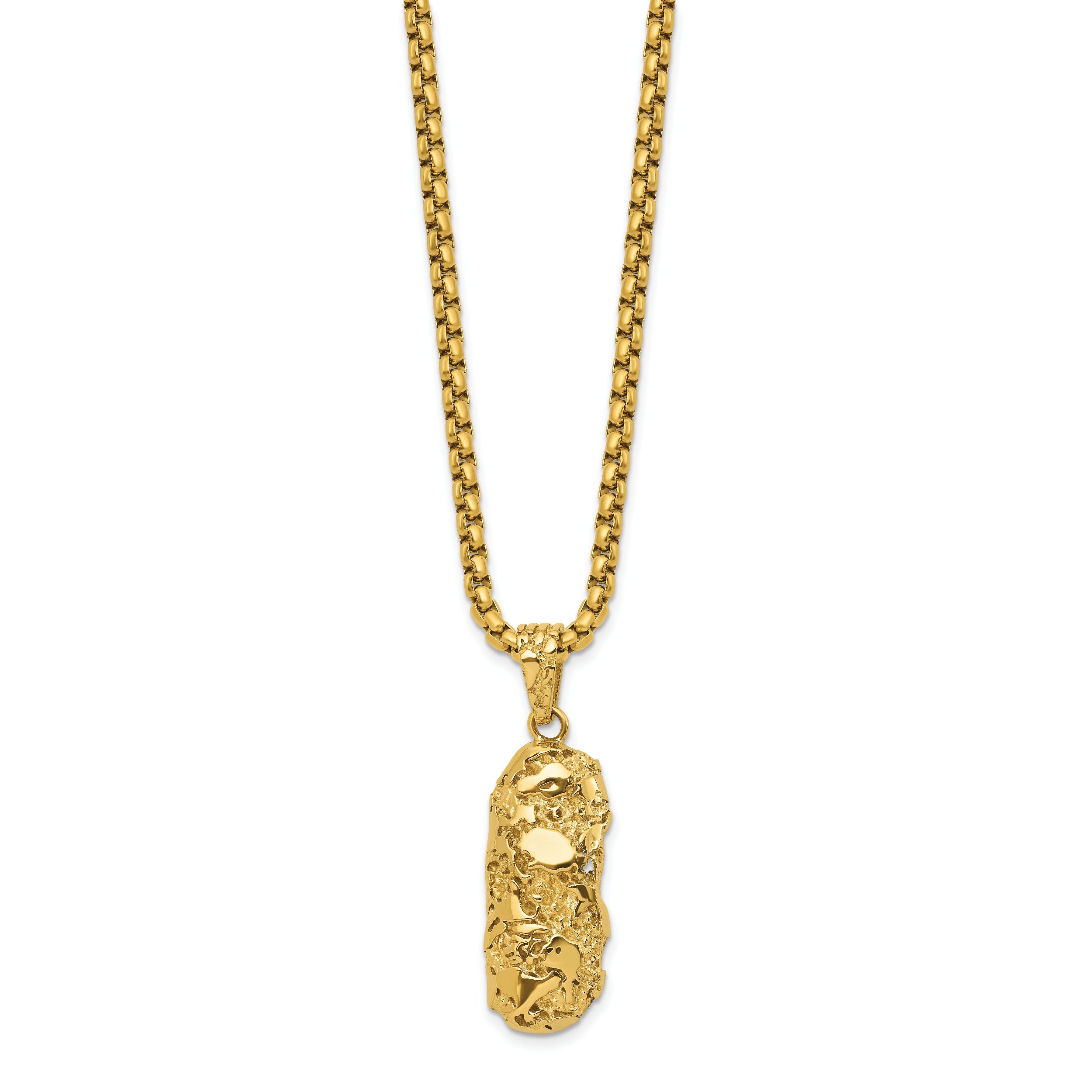Stainless Steel Polished/Textured Yellow IP Nugget Dog Tag 22in Necklace (36 grams)