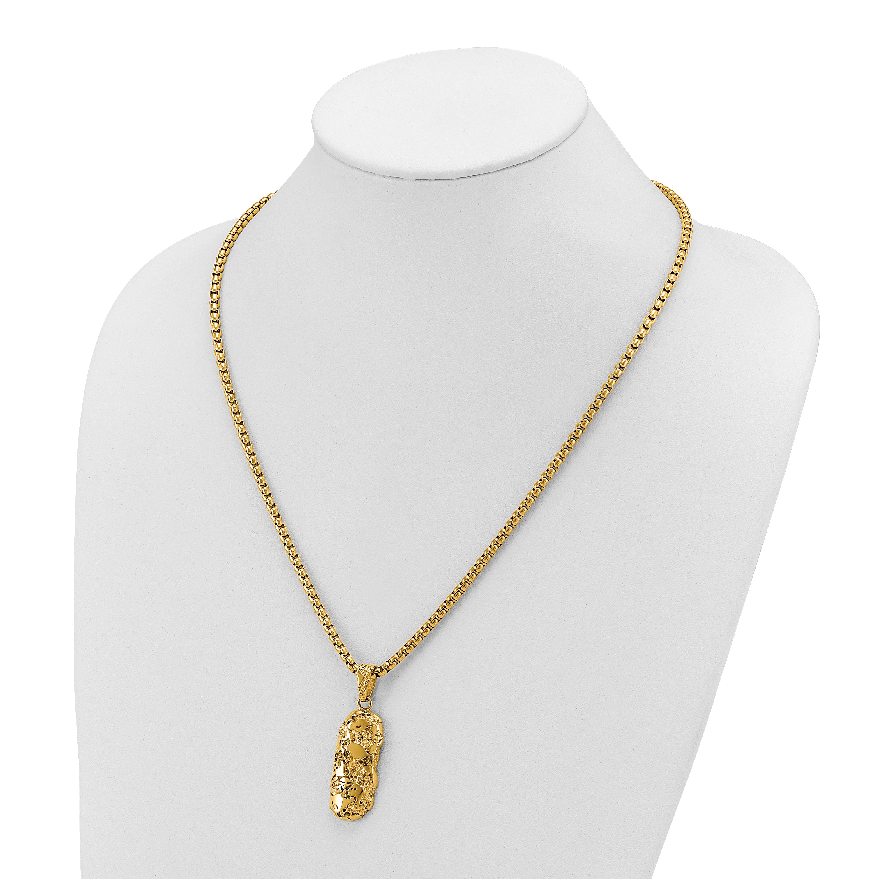 Stainless Steel Polished/Textured Yellow IP Nugget Dog Tag 22in Necklace (36 grams)