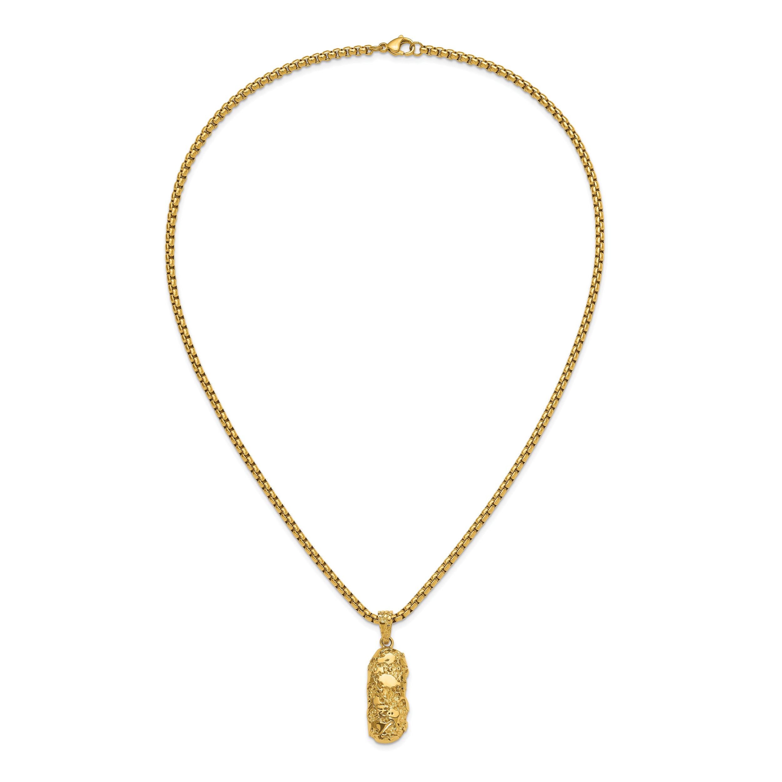 Stainless Steel Polished/Textured Yellow IP Nugget Dog Tag 22in Necklace (36 grams)
