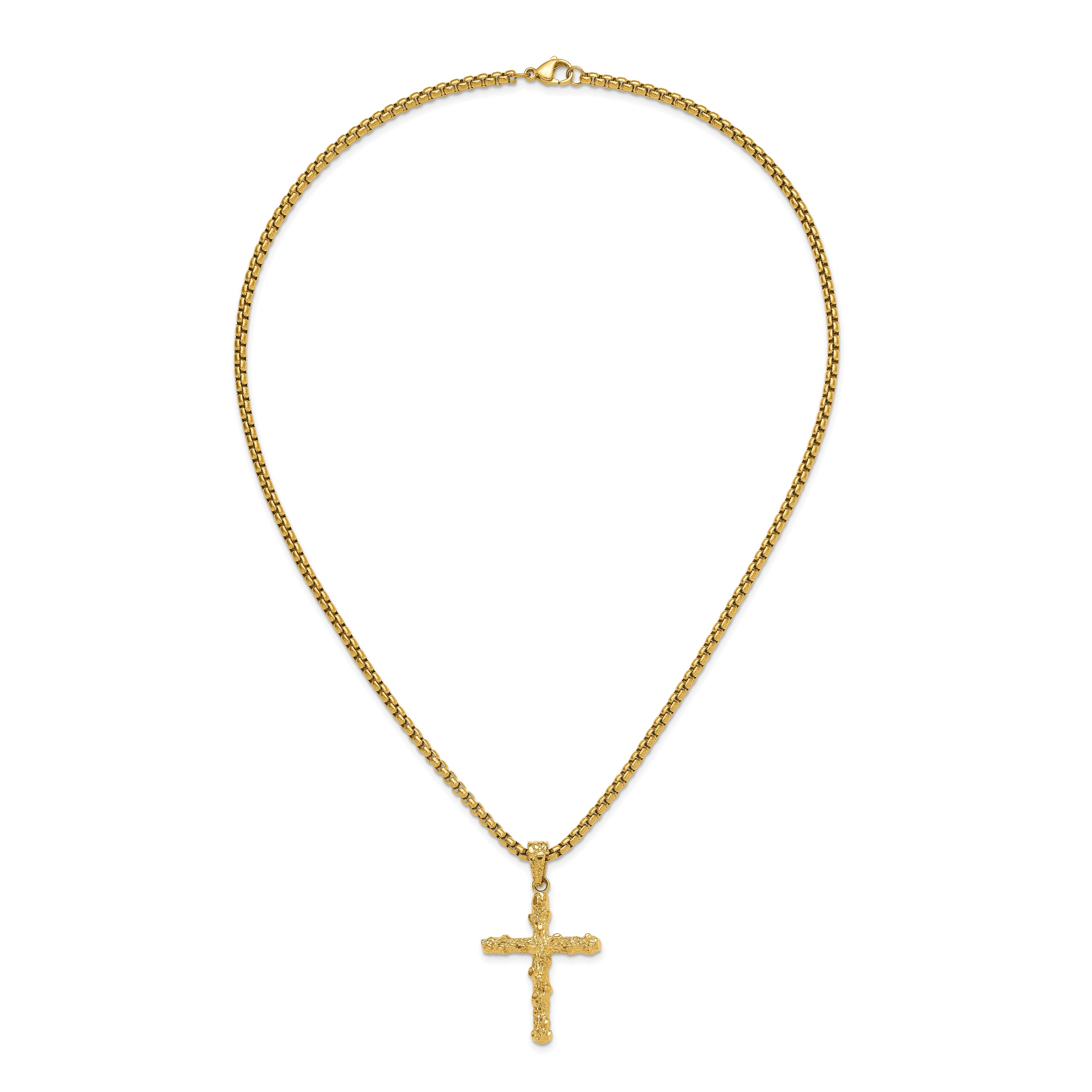 Stainless Steel Polished/Textured Yellow IP Nugget Cross 22in Necklace (29.9 grams)
