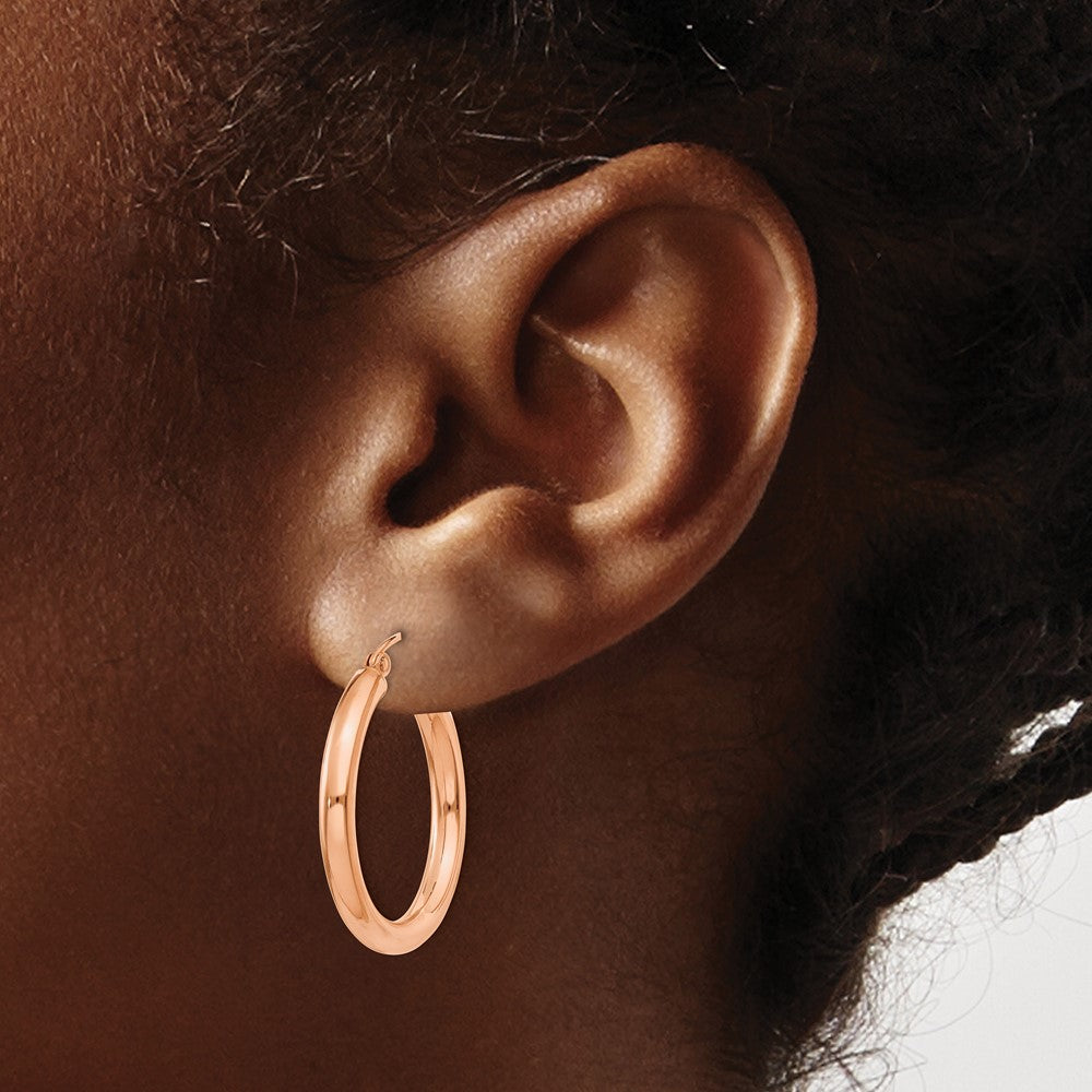 14k Rose Gold 3 mm Lightweight Tube Hoop Earrings (1.77 grams)