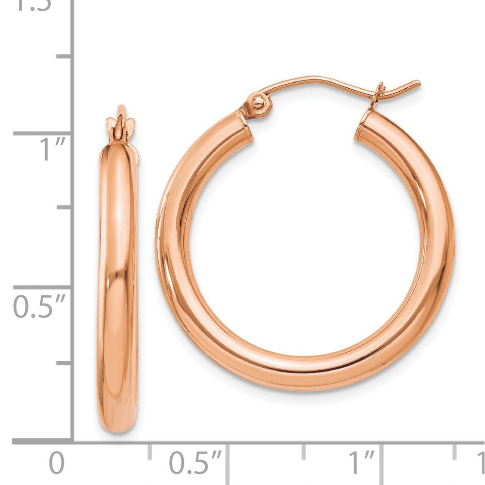 14k Rose Gold 3 mm Lightweight Tube Hoop Earrings (1.77 grams)