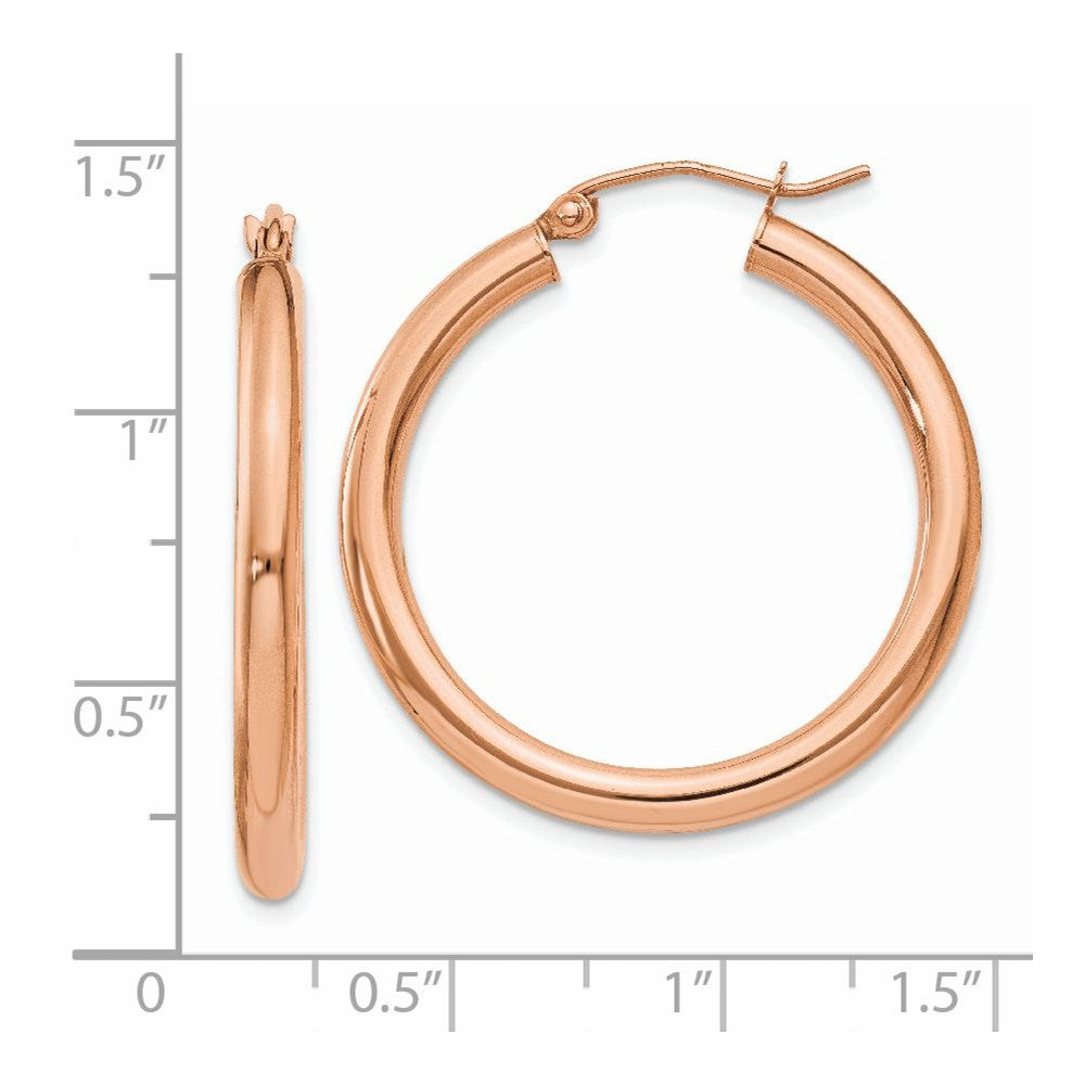 14k Rose Gold 3 mm Lightweight Tube Hoop Earrings (2.19 grams)