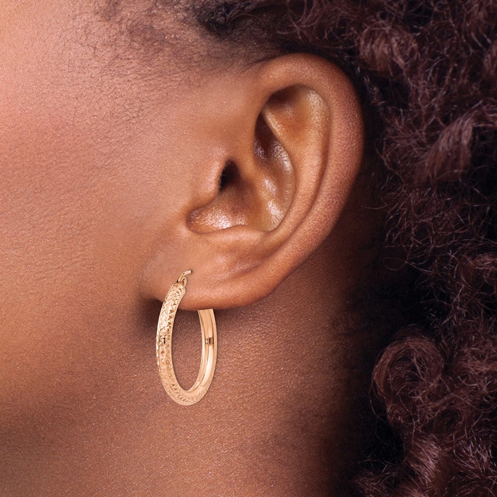 14k Rose Gold 3 mm Diamond-cut Hoop (1.8 grams)