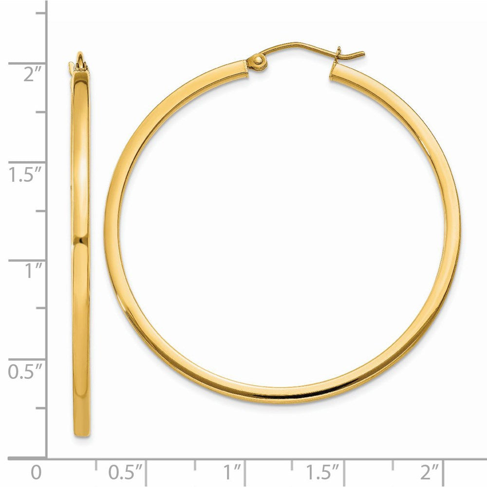 14k Yellow Gold 2 mm Square Tube Hoop Earrings (3.24 grams)