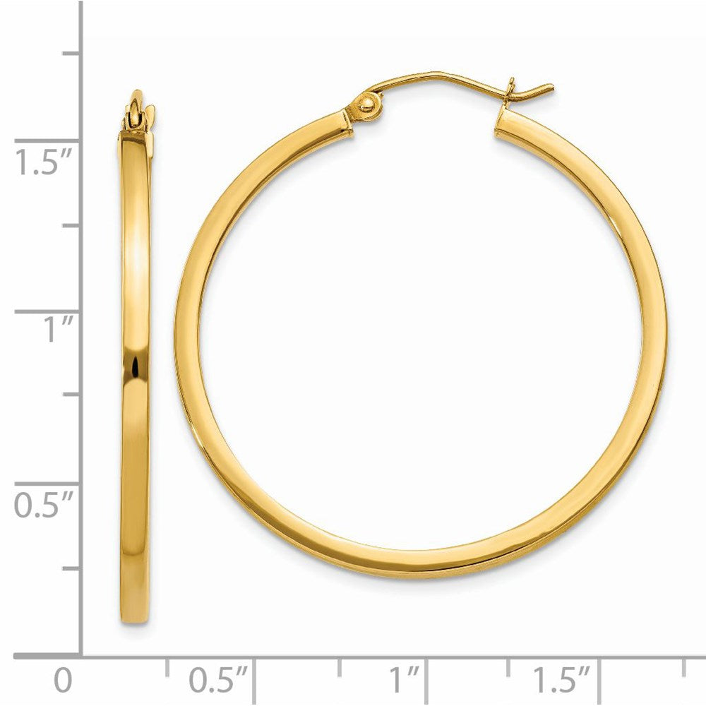 14k Yellow Gold 2 mm Square Tube Hoop Earrings (2.53 grams)