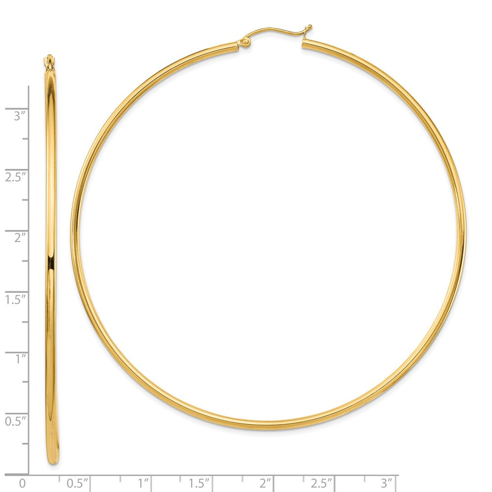 14k Yellow Gold 80 mm Round Tube Hoop Earrings (5.04 grams)