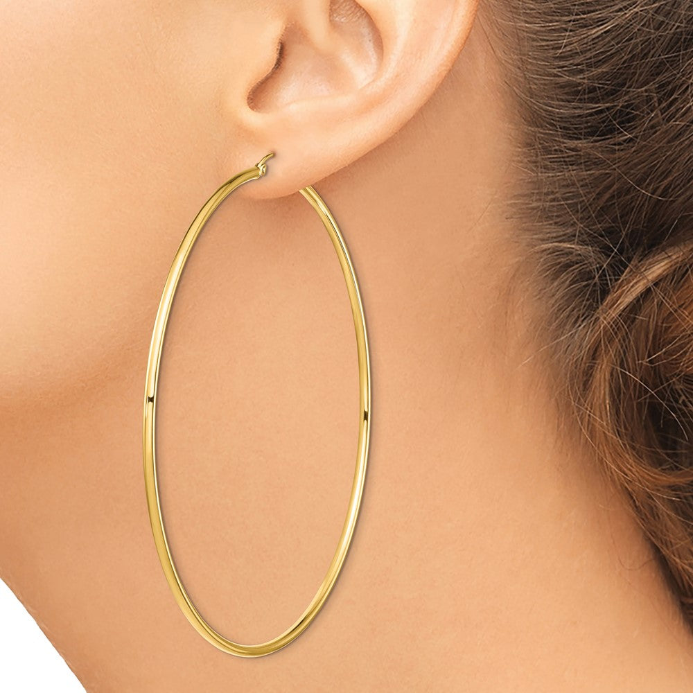 14k Yellow Gold 80 mm Lightweight Round Tube Hoop Earrings (4.73 grams)