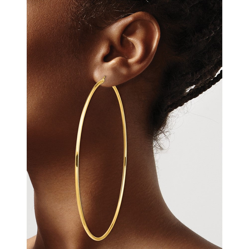 14k Yellow Gold 100 mm Round Tube Hoop Earrings (6.55 grams)