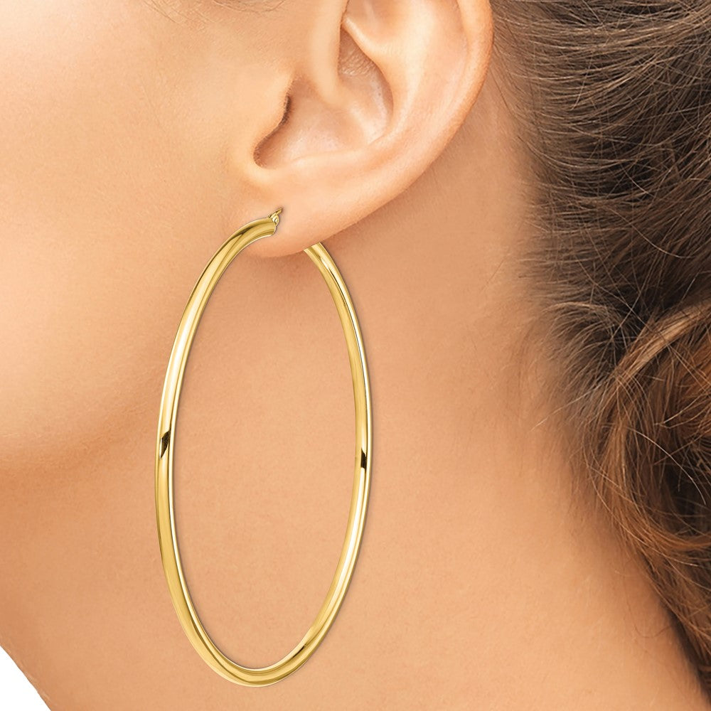 14k Yellow Gold 80 mm Round Tube Hoop Earrings (7.68 grams)