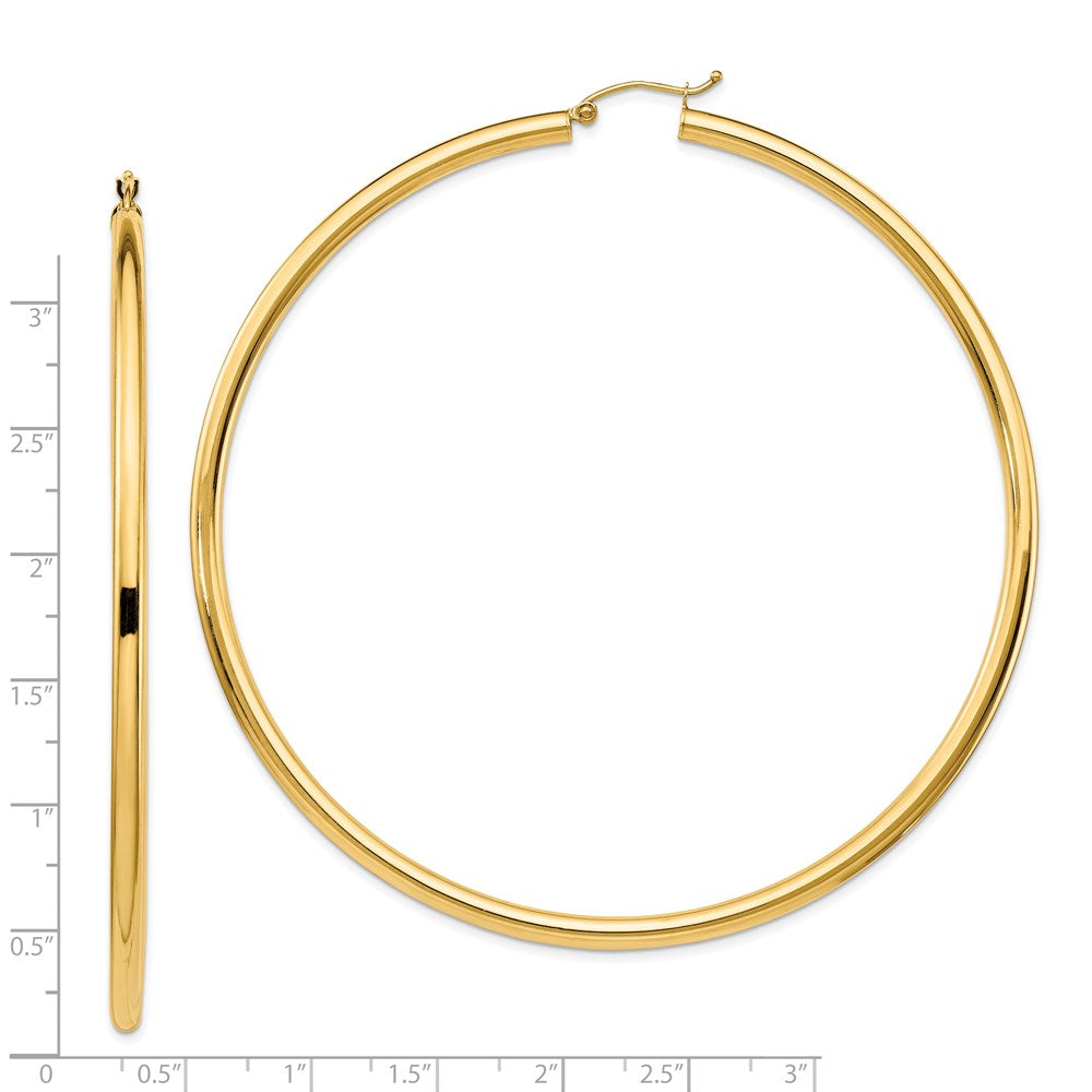 14k Yellow Gold 80 mm Round Tube Hoop Earrings (7.68 grams)