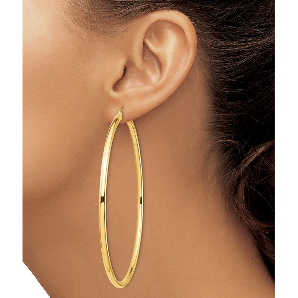 14k Yellow Gold 80 mm Lightweight Round Tube Hoop Earrings (6.06 grams)