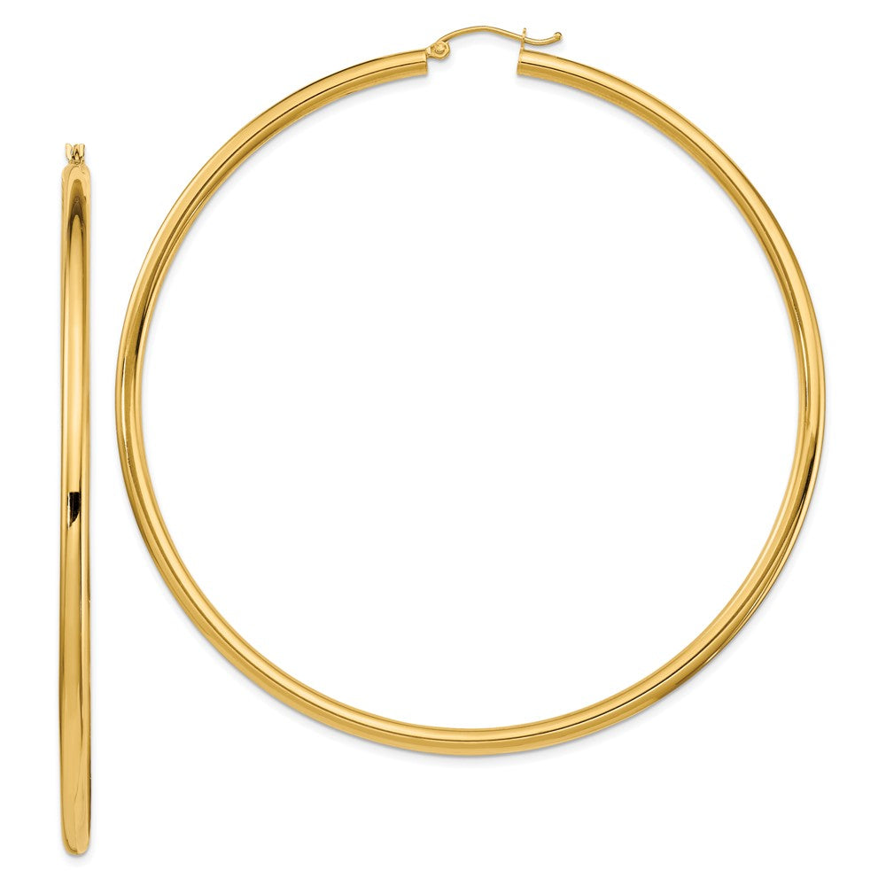 14k Yellow Gold 80 mm Lightweight Round Tube Hoop Earrings (6.06 grams)