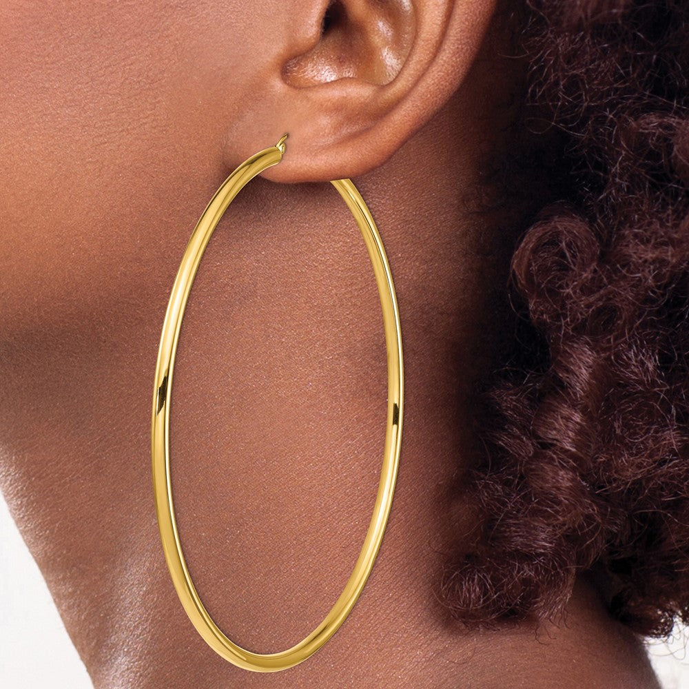 14k Yellow Gold 90 mm Round Tube Hoop Earrings (7.81 grams)