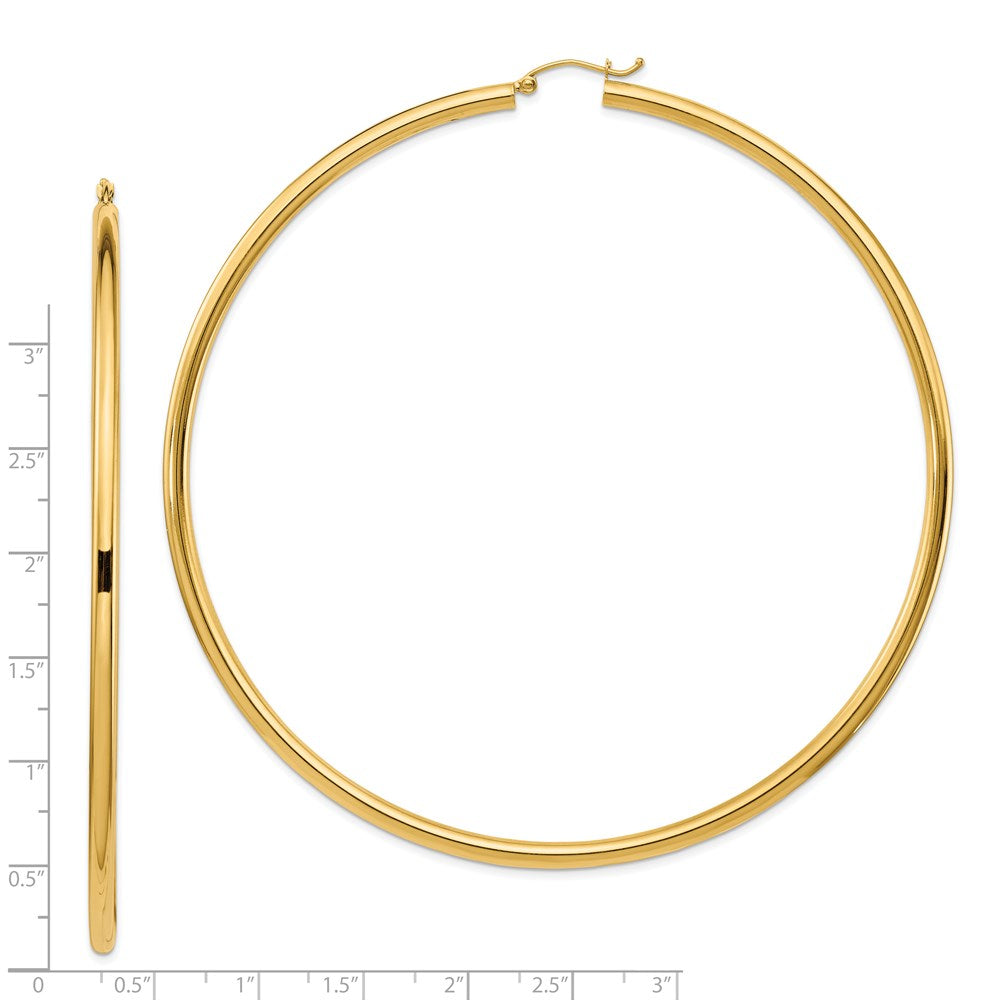 14k Yellow Gold 90 mm Round Tube Hoop Earrings (7.81 grams)
