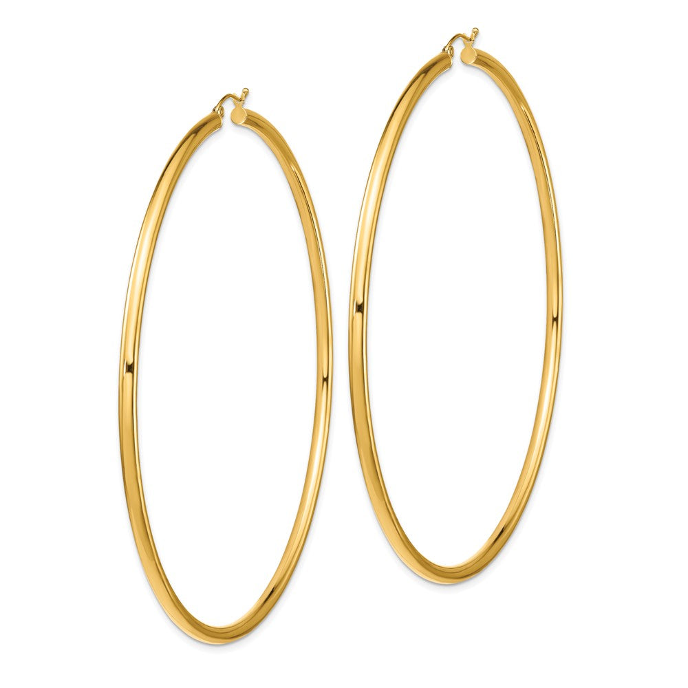 14k Yellow Gold 90 mm Lightweight Round Tube Hoop Earrings (6.45 grams)