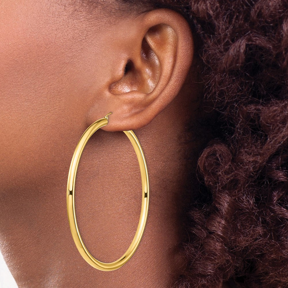 14k Yellow Gold 80.5 mm Round Tube Hoop Earrings (8.96 grams)