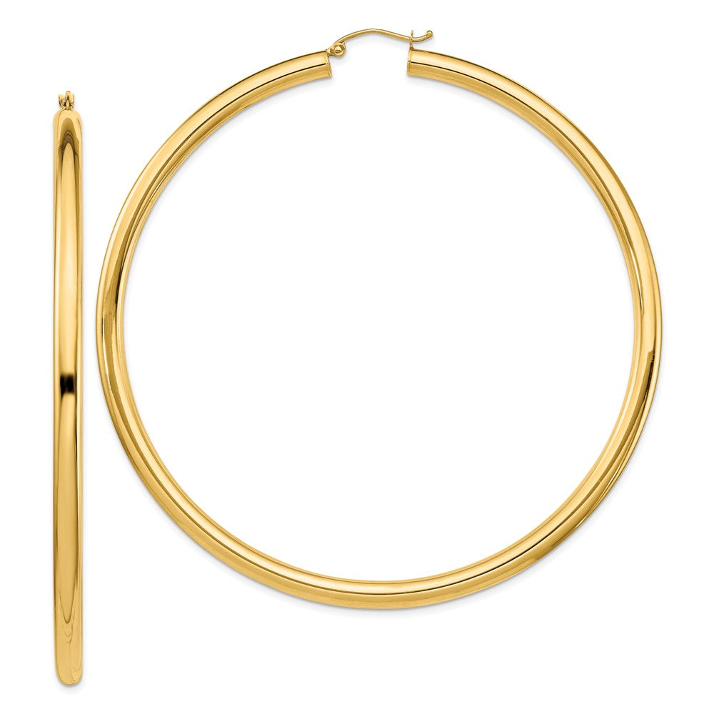 14k Yellow Gold 79 mm Lightweight Round Tube Hoop Earrings (6.65 grams)