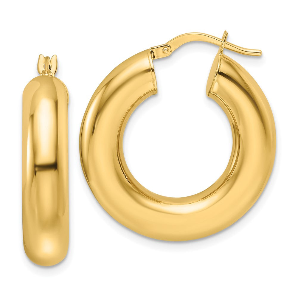 14k Yellow Gold 25.6 mm Hollow Round Tube Round Hoop Earrings (4.34 grams)