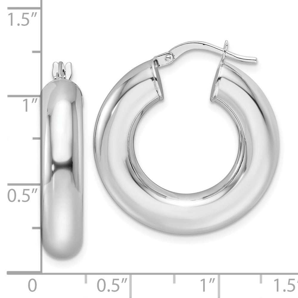 14k White Gold 25.6 mm Hollow Round Tube Round Hoop Earrings (4.28 grams)