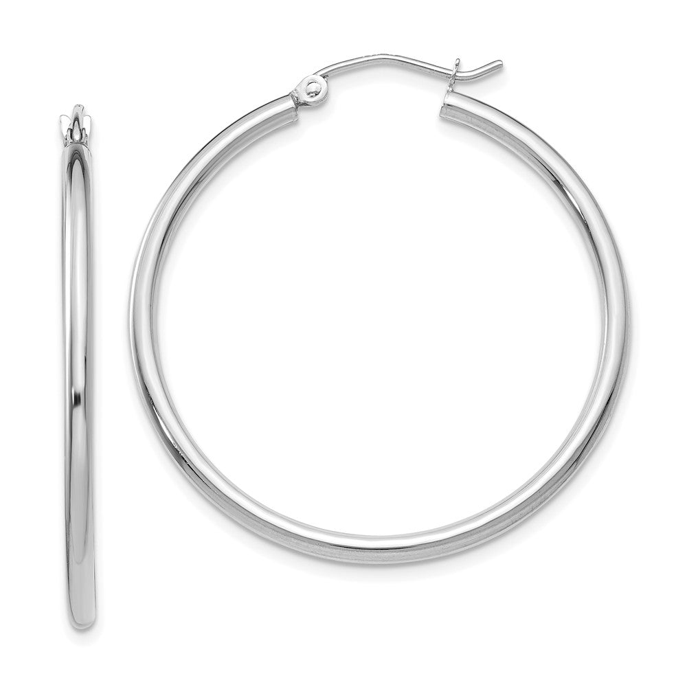 14k White Gold 36 mm Lightweight Tube Hoop Earrings (1.93 grams)