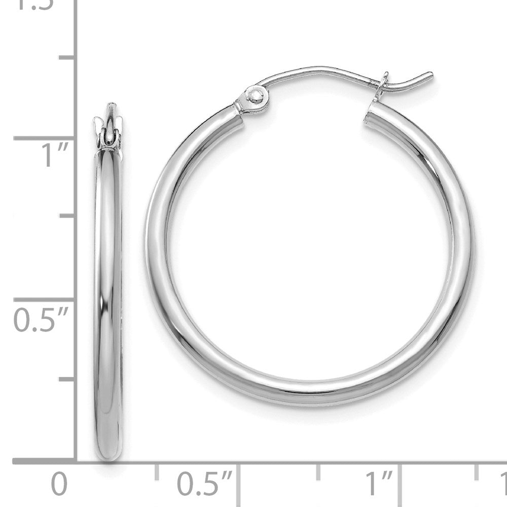 14k White Gold 25.5 mm Lightweight Tube Hoop Earrings (1.43 grams)
