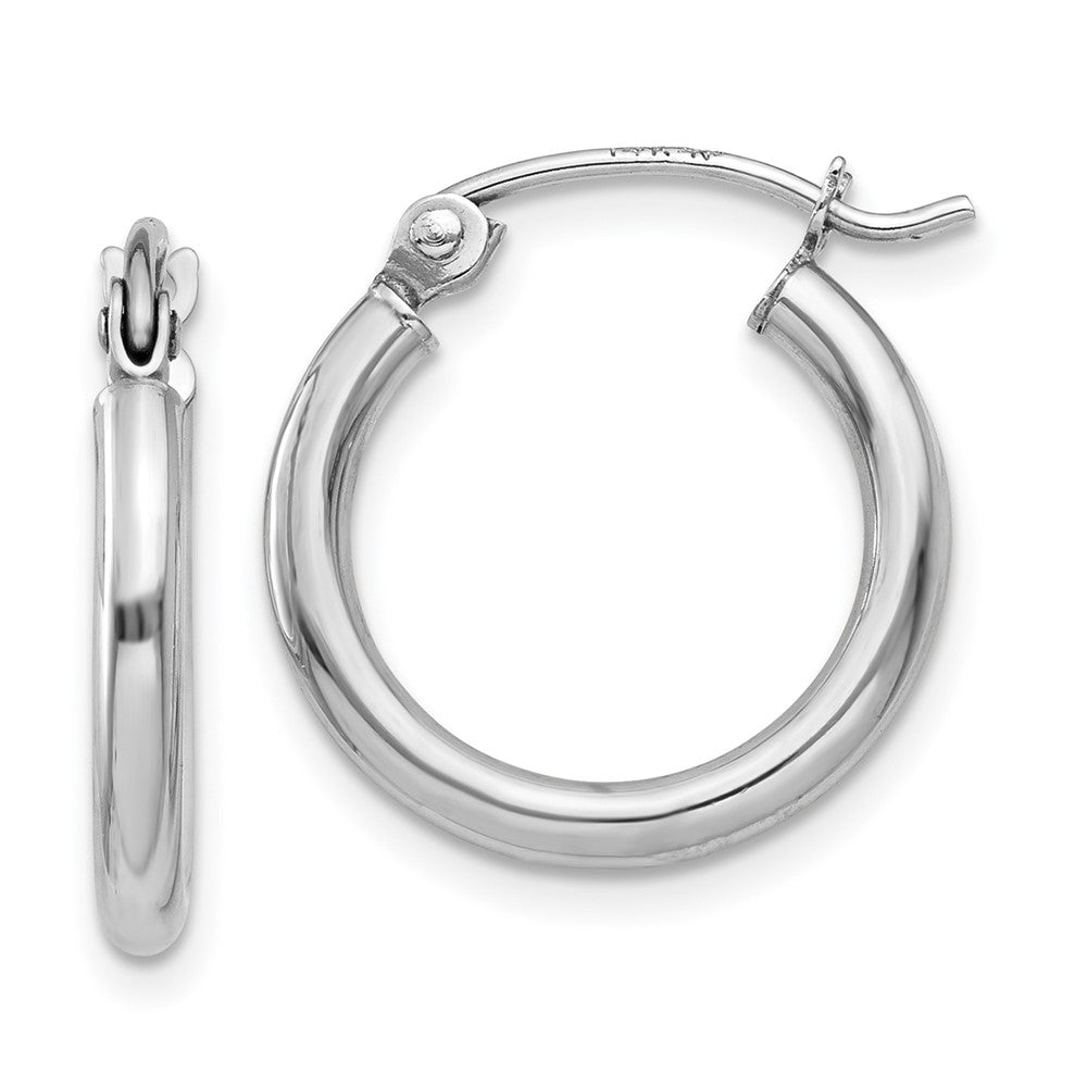 14k White Gold 15 mm Lightweight Tube Hoop Earrings (0.83 grams)