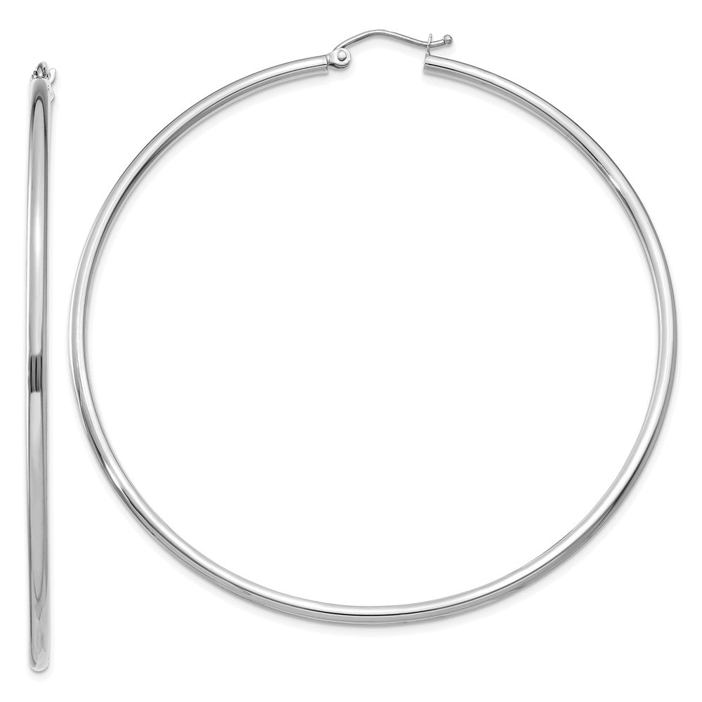 14k White Gold 2 mm Lightweight Tube Hoop Earrings (3.5 grams)