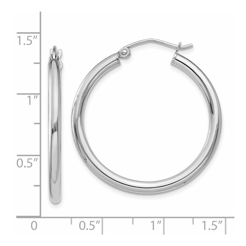 14k White Gold 30.5 mm Lightweight Tube Hoop Earrings (1.95 grams)