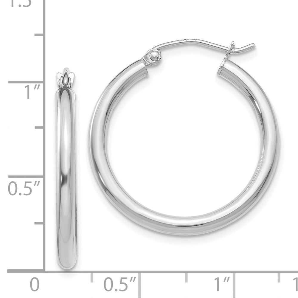 14k White Gold 25 mm Lightweight Tube Hoop Earrings (1.63 grams)