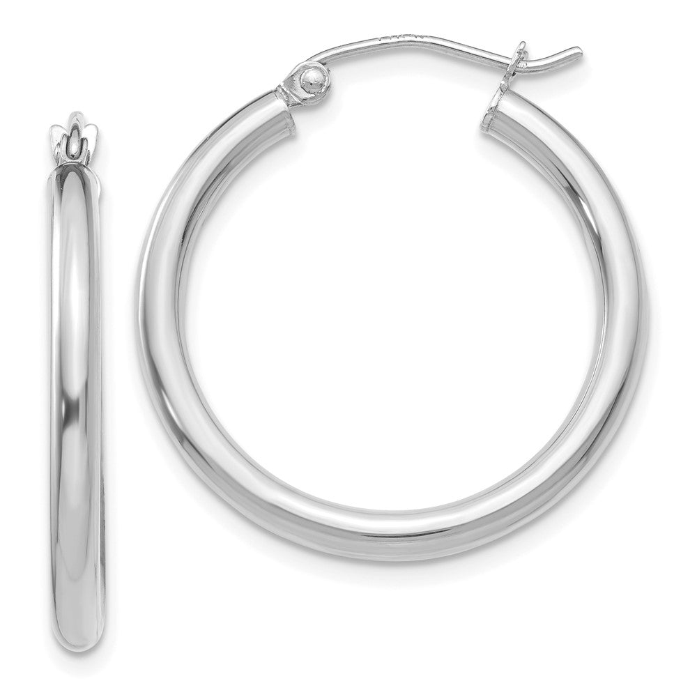14k White Gold 25 mm Lightweight Tube Hoop Earrings (1.63 grams)