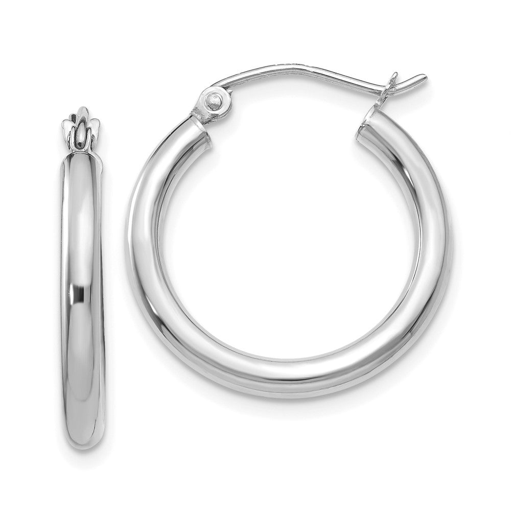 14k White Gold 20 mm Lightweight Tube Hoop Earrings (1.26 grams)