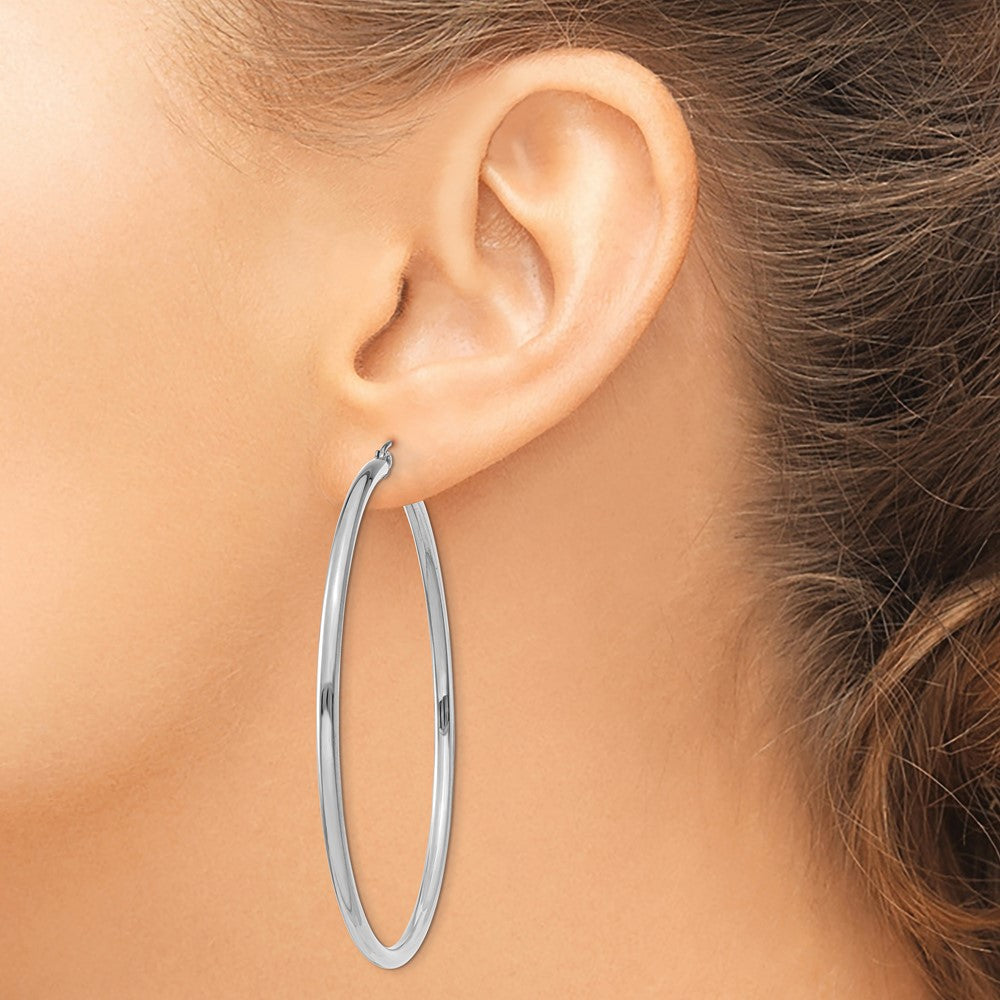 14k White Gold 2.5 mm Lightweight Tube Hoop Earrings (4.13 grams)