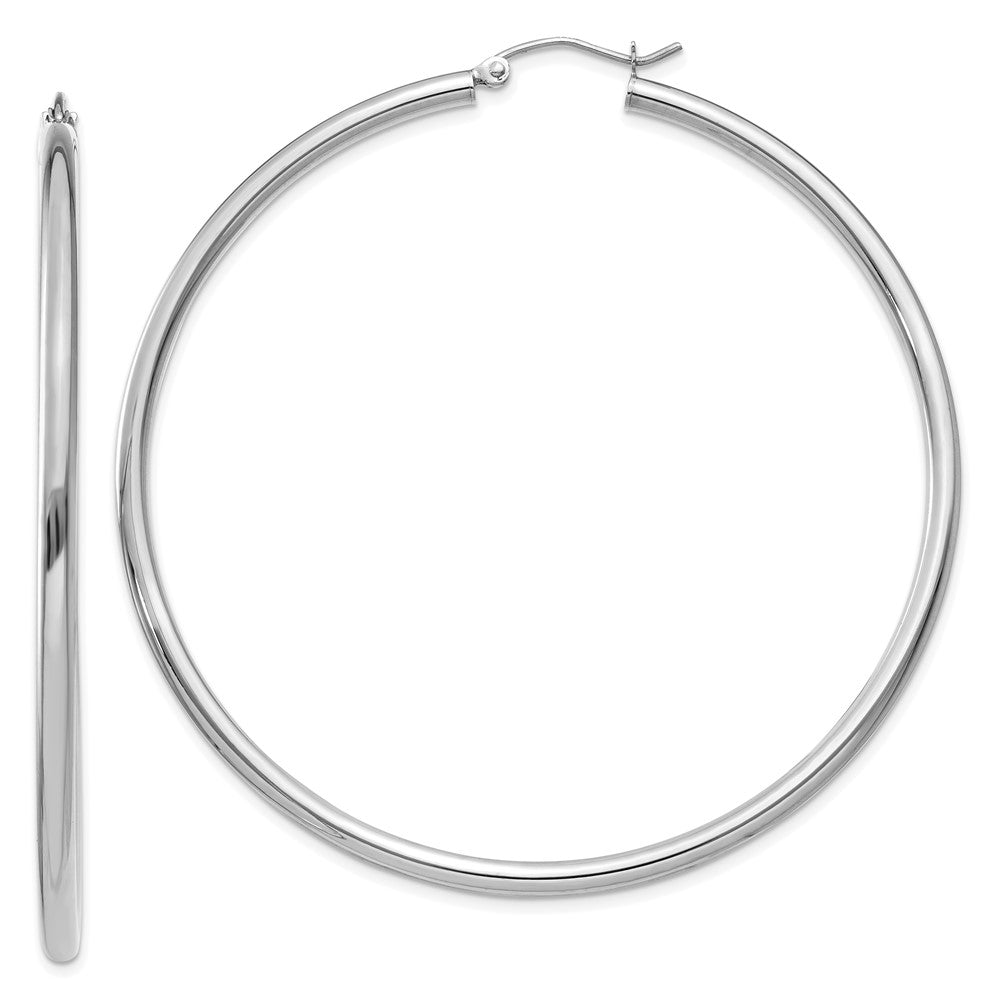 14k White Gold 2.5 mm Lightweight Tube Hoop Earrings (4.13 grams)