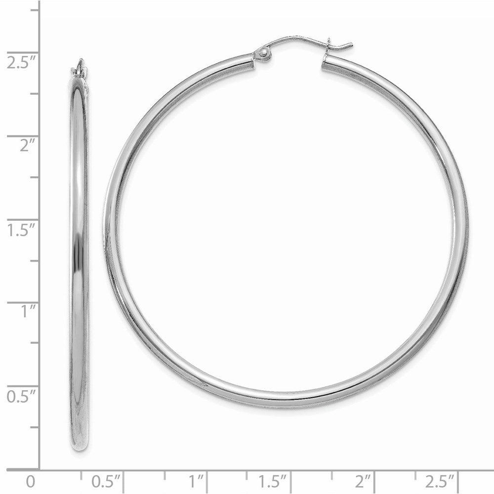 14k White Gold 55 mm Lightweight Tube Hoop Earrings (3.81 grams)