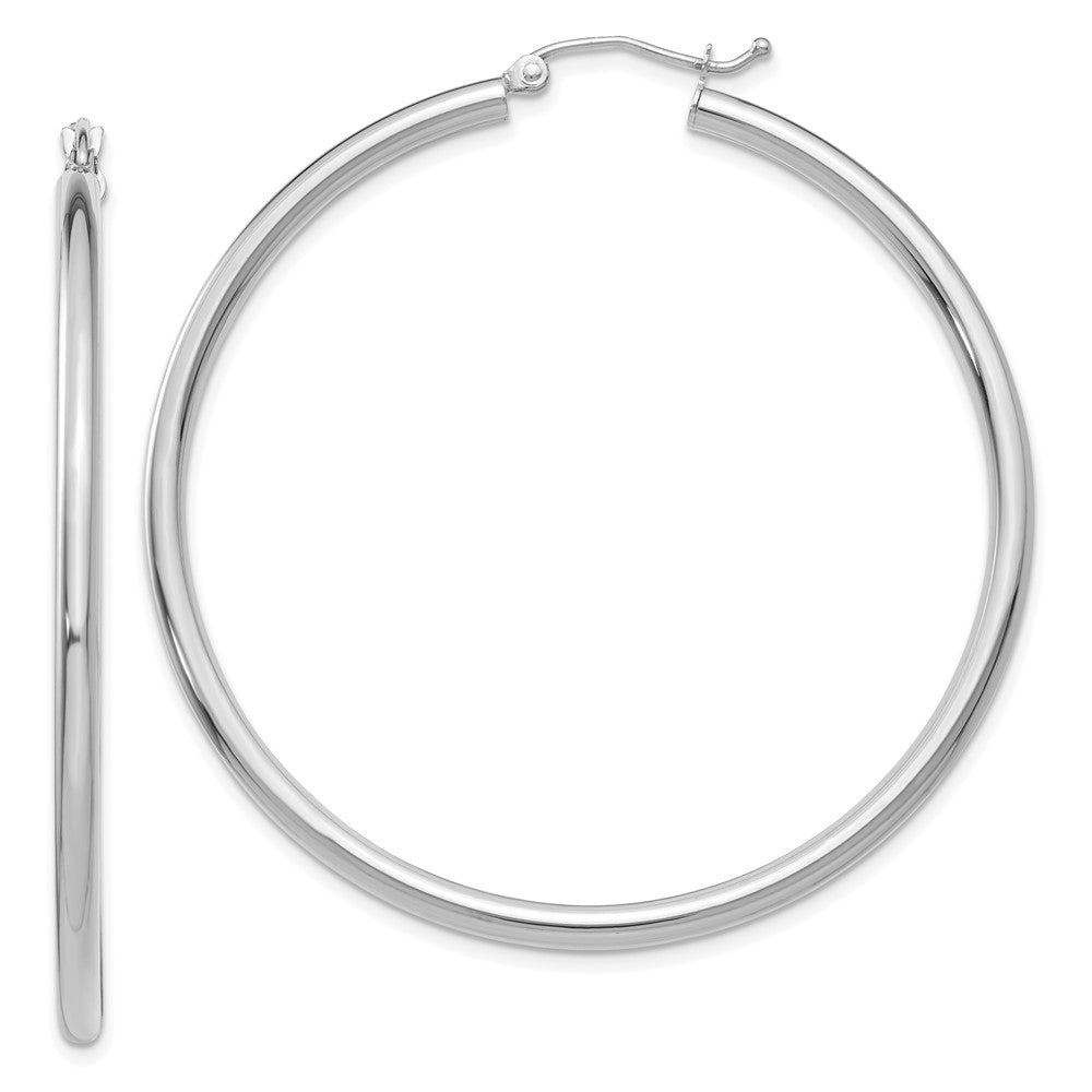 14k White Gold 50 mm Lightweight Tube Hoop Earrings (3.22 grams)