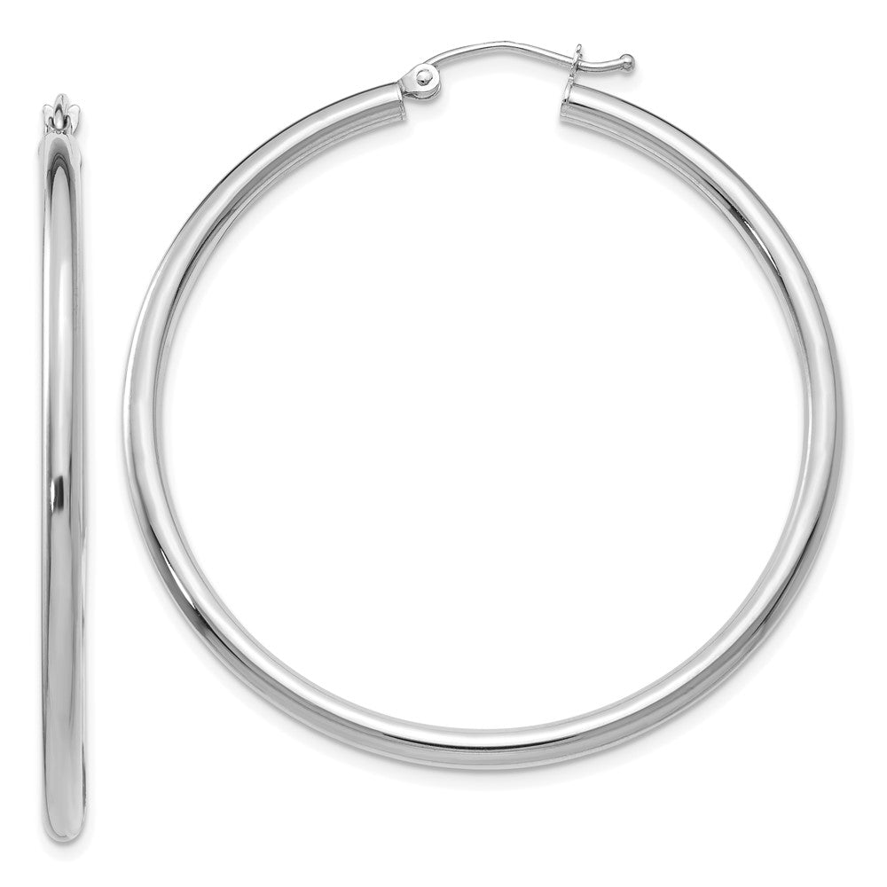 14k White Gold 45.5 mm Lightweight Tube Hoop Earrings (2.94 grams)