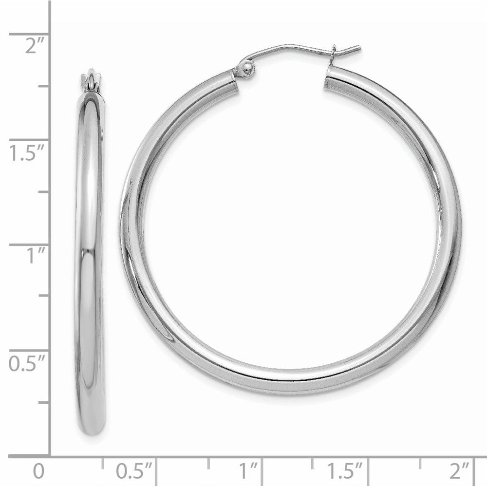 14k White Gold 3 mm Lightweight Tube Hoop Earrings (2.81 grams)