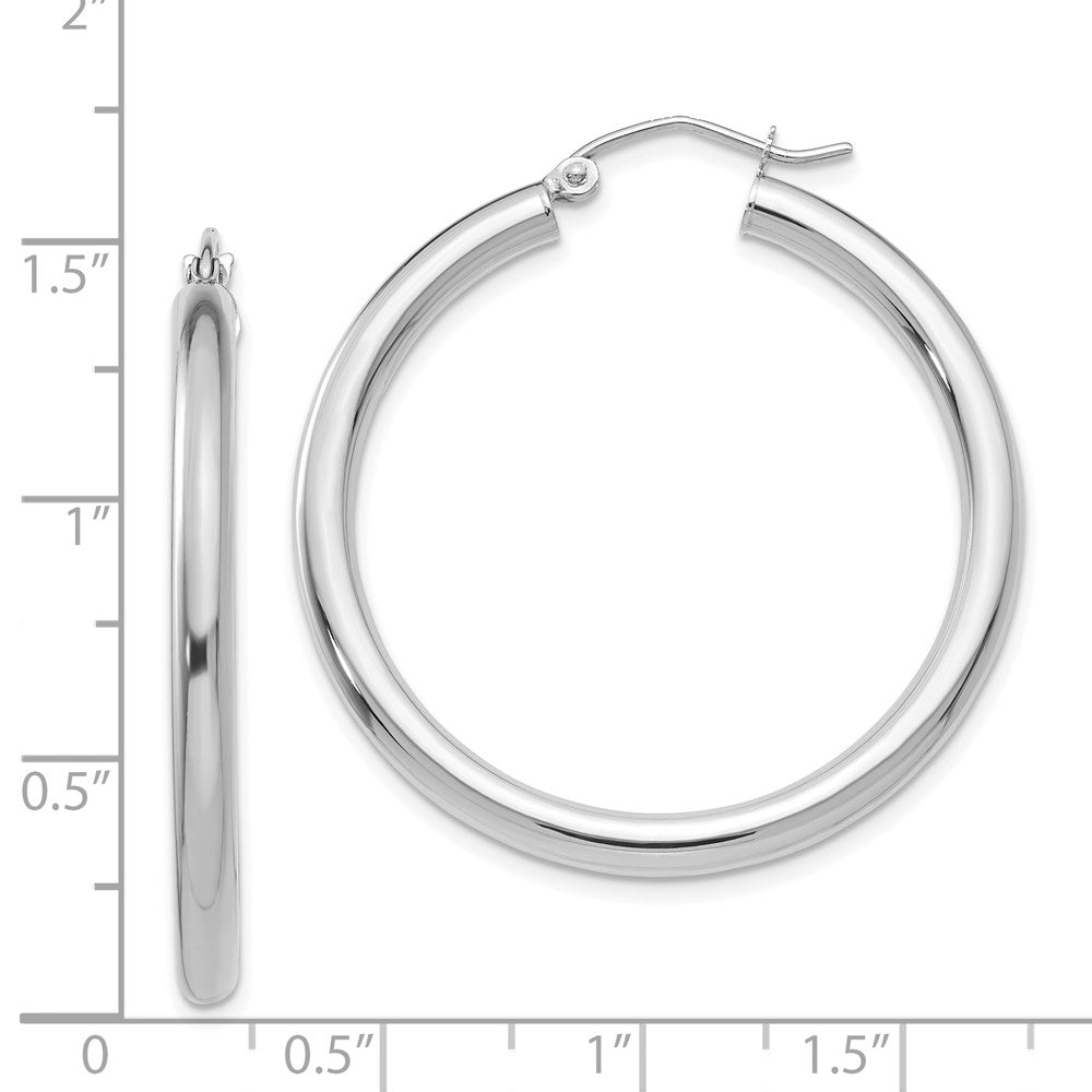 14k White Gold 3 mm Lightweight Tube Hoop Earrings (2.56 grams)