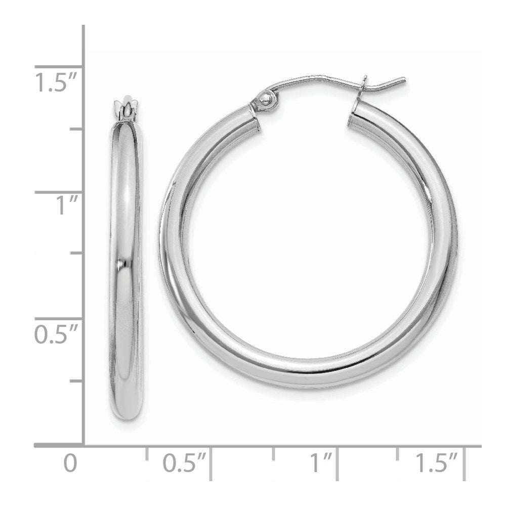 14k White Gold 3 mm Tube Hoop Earrings (2.61 grams)